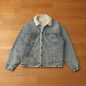 Levi's Vintage Sherpa Lined Trucker Jacket Acid Wash‎ Denim Made USA Sz M